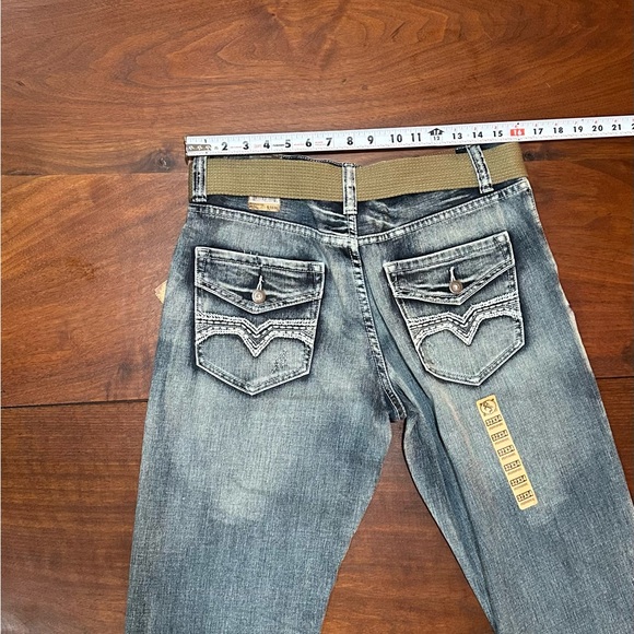 FLYPAPER Jeans Bootcut Distressed Size 32 x 34 Short Inseam NWT Canvas Belt - Picture 9 of 12